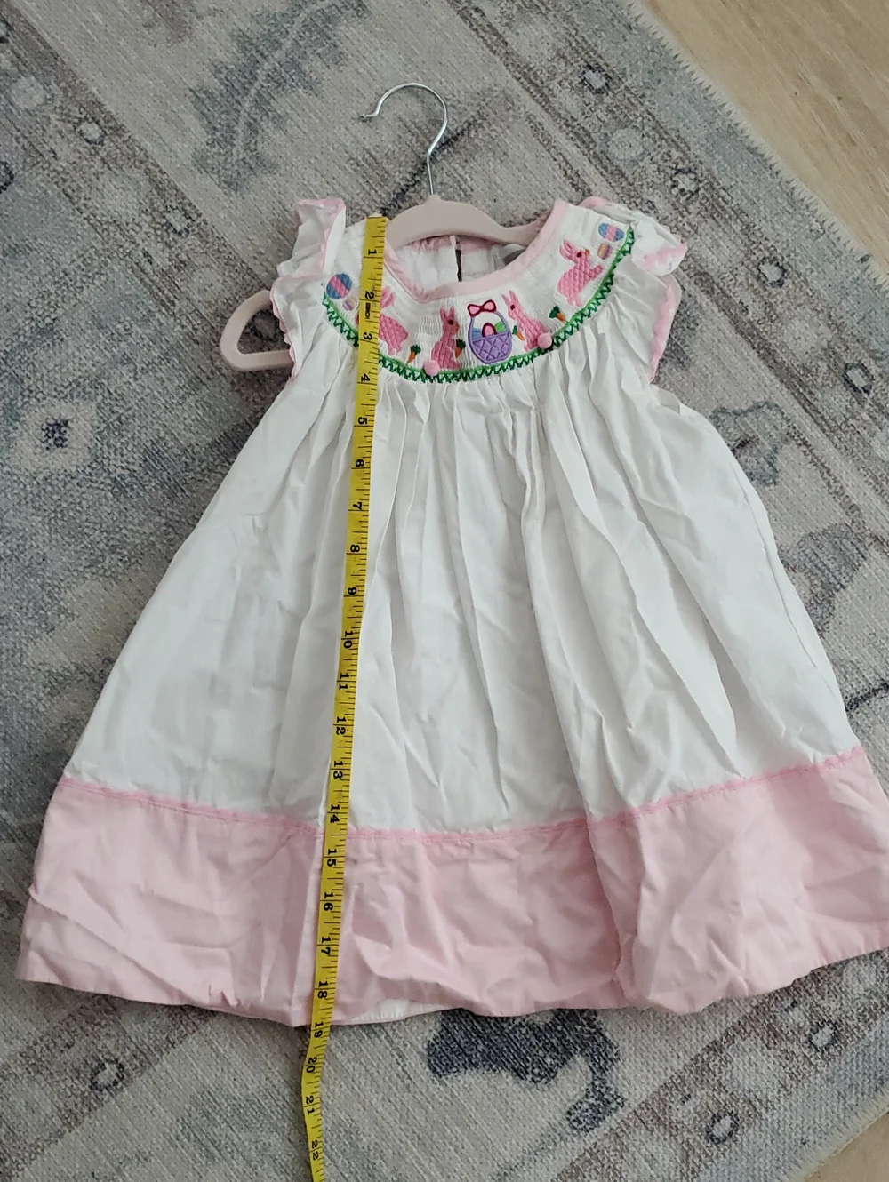 Lil Cactus Girls Easter Bunny Smocked Flutter Sleeve Bunny Dress Sz3T